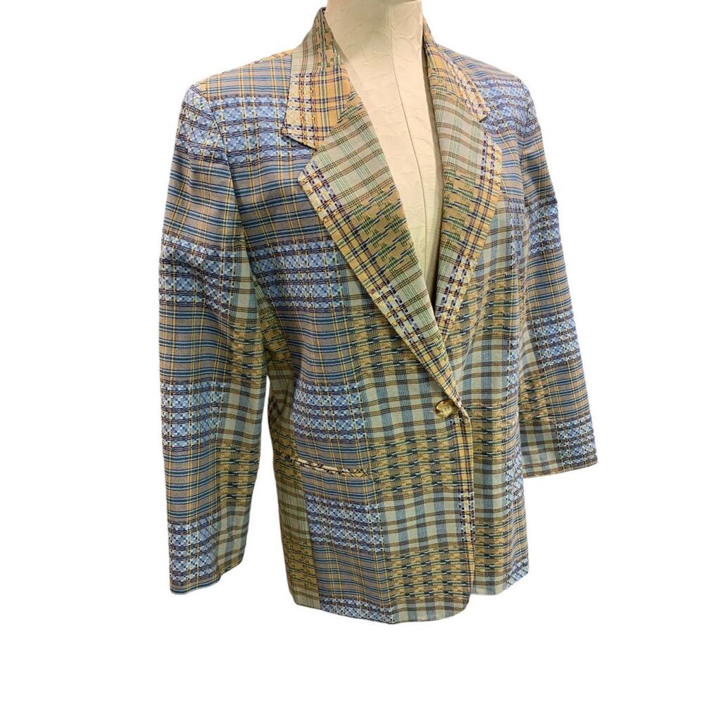 Size 8P Hunt Club Petite Vintage 1990s‎ Womens Cotton Blazer Plaid